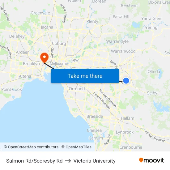 Salmon Rd/Scoresby Rd to Victoria University map