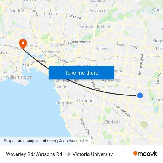 Waverley Rd/Watsons Rd to Victoria University map