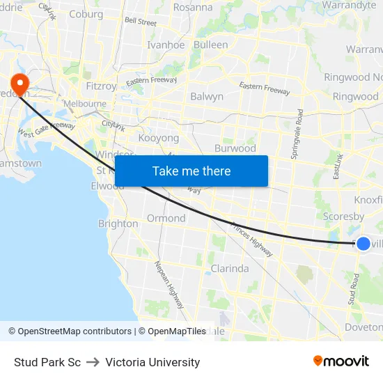 Stud Park Sc to Victoria University map