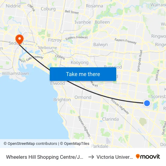 Wheelers Hill Shopping Centre/Jells Rd to Victoria University map