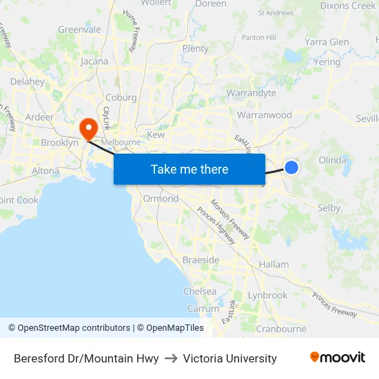 Beresford Dr/Mountain Hwy to Victoria University map