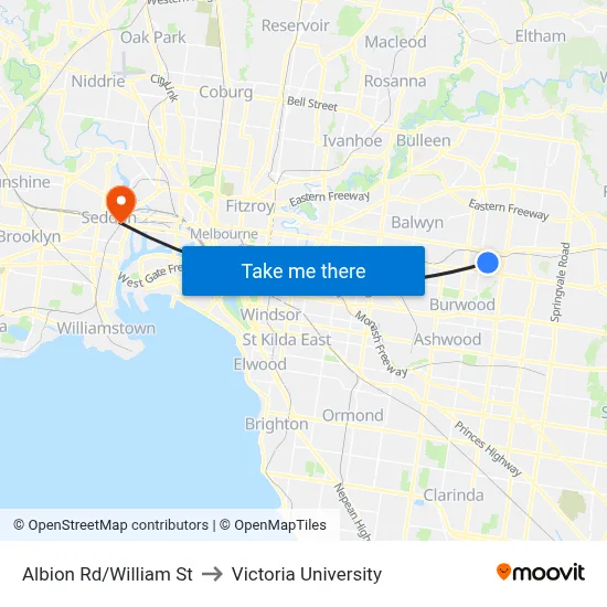 Albion Rd/William St to Victoria University map