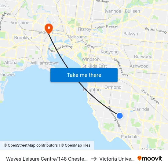 Waves Leisure Centre/148 Chesterville Rd to Victoria University map