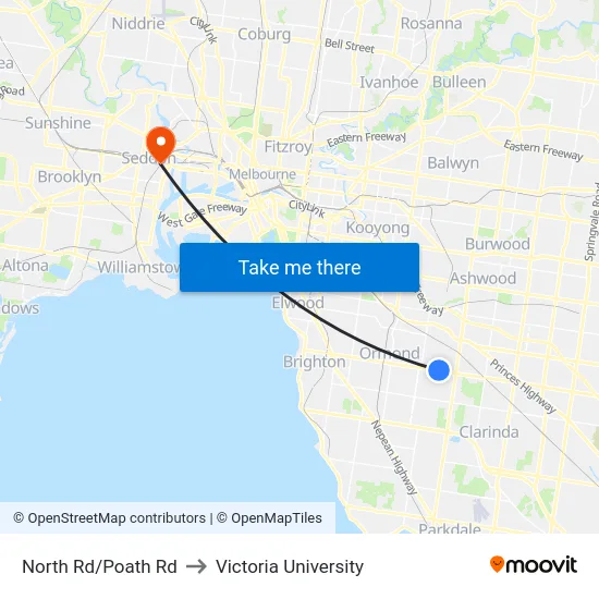 North Rd/Poath Rd to Victoria University map