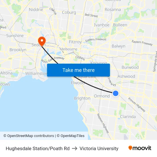 Hughesdale Station/Poath Rd to Victoria University map