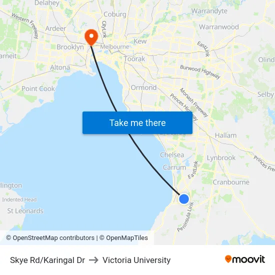 Skye Rd/Karingal Dr to Victoria University map