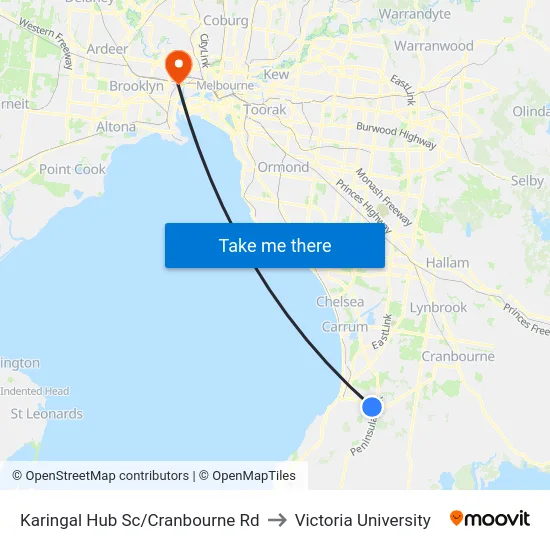 Karingal Hub Sc/Cranbourne Rd to Victoria University map