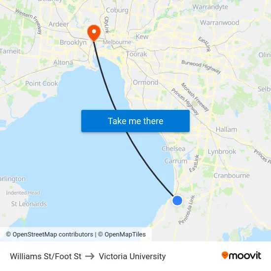 Williams St/Foot St to Victoria University map