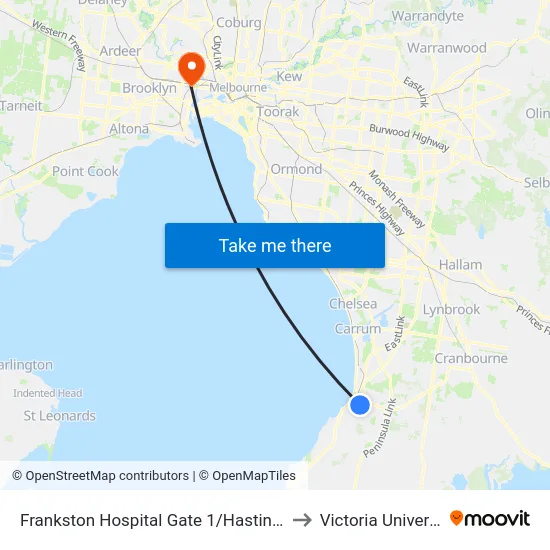 Frankston Hospital Gate 1/Hastings Rd to Victoria University map