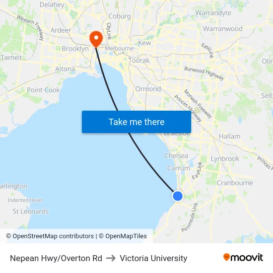Nepean Hwy/Overton Rd to Victoria University map