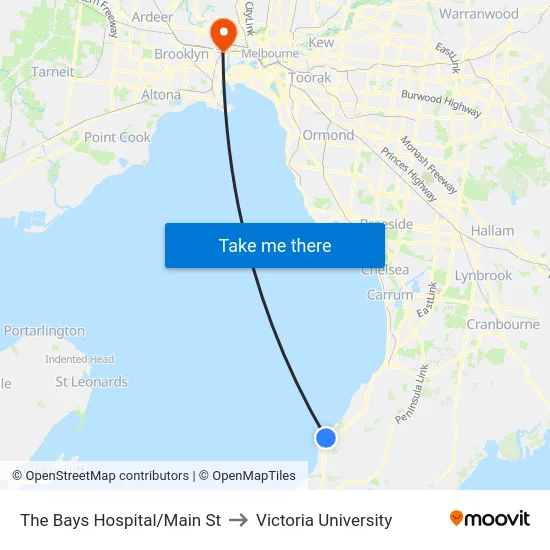 The Bays Hospital/Main St to Victoria University map