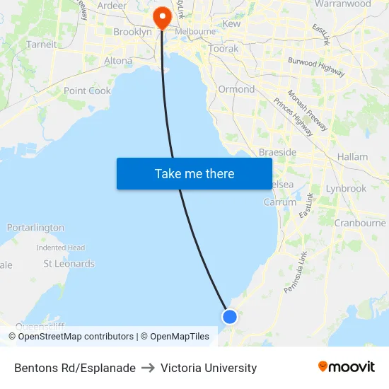 Bentons Rd/Esplanade to Victoria University map