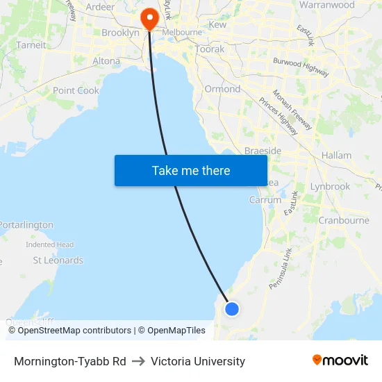 Mornington-Tyabb Rd to Victoria University map