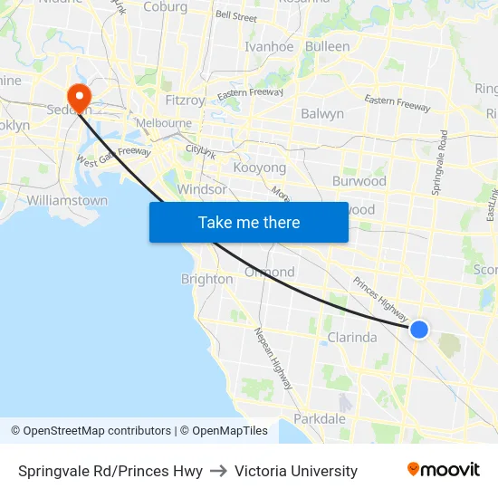Springvale Rd/Princes Hwy to Victoria University map