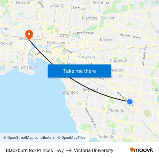 Blackburn Rd/Princes Hwy to Victoria University map