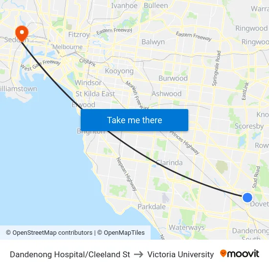 Dandenong Hospital/Cleeland St to Victoria University map