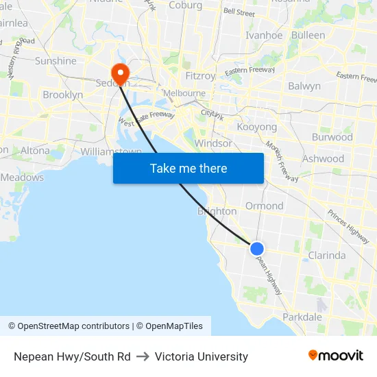 Nepean Hwy/South Rd to Victoria University map