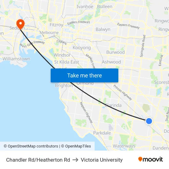 Chandler Rd/Heatherton Rd to Victoria University map