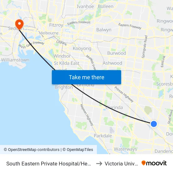 South Eastern Private Hospital/Heatherton Rd to Victoria University map