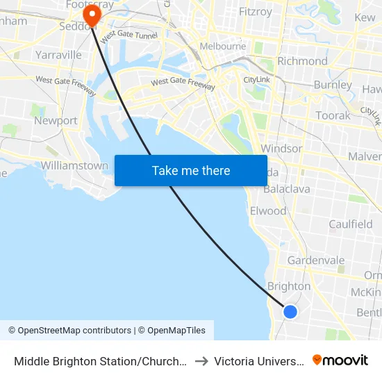 Middle Brighton Station/Church St to Victoria University map