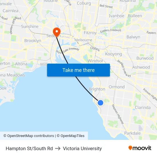 Hampton St/South Rd to Victoria University map