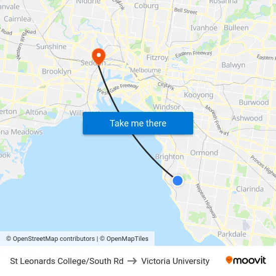 St Leonards College/South Rd to Victoria University map