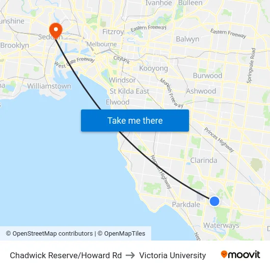 Chadwick Reserve/Howard Rd to Victoria University map