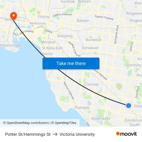 Potter St/Hemmings St to Victoria University map