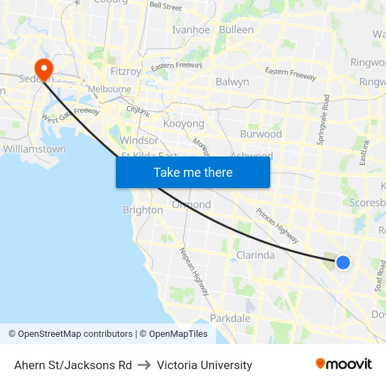Ahern St/Jacksons Rd to Victoria University map