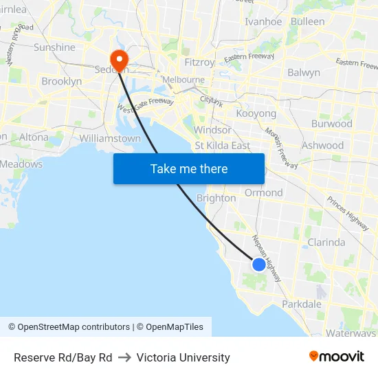 Reserve Rd/Bay Rd to Victoria University map