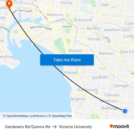 Gardeners Rd/Quinns Rd to Victoria University map