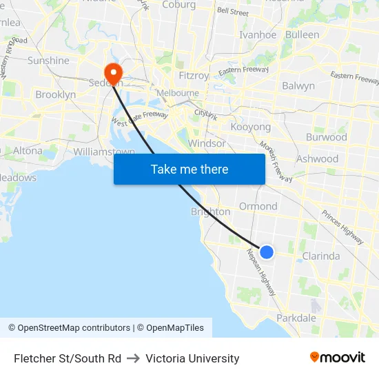Fletcher St/South Rd to Victoria University map