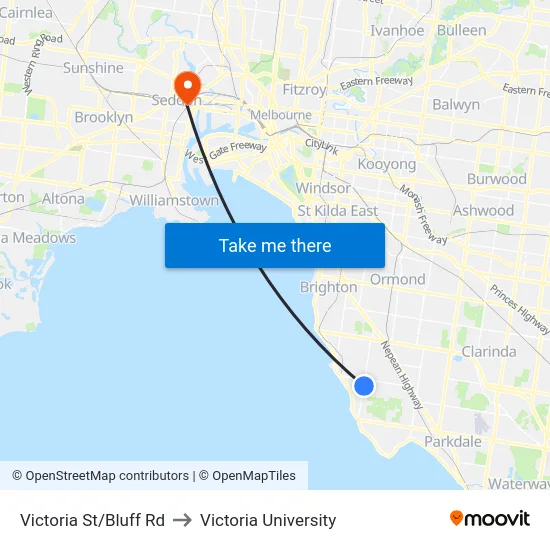 Victoria St/Bluff Rd to Victoria University map