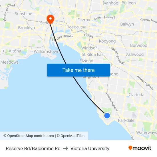 Reserve Rd/Balcombe Rd to Victoria University map