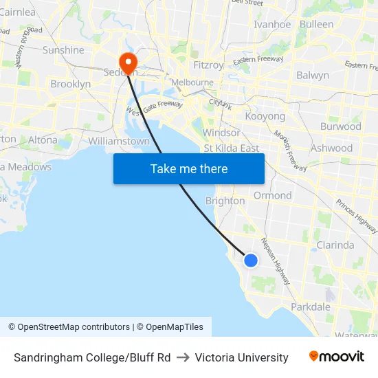 Sandringham College/Bluff Rd to Victoria University map