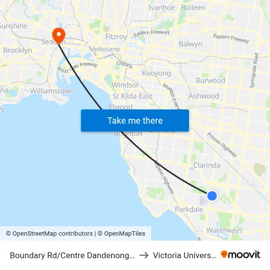 Boundary Rd/Centre Dandenong Rd to Victoria University map