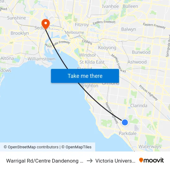 Warrigal Rd/Centre Dandenong Rd to Victoria University map