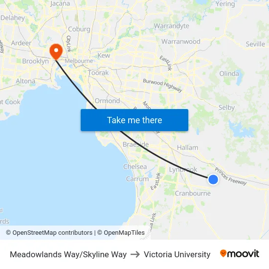Meadowlands Way/Skyline Way to Victoria University map