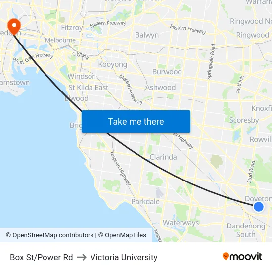 Box St/Power Rd to Victoria University map