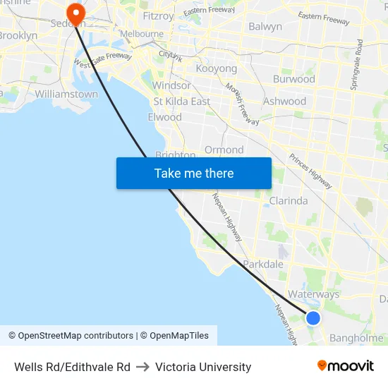 Wells Rd/Edithvale Rd to Victoria University map