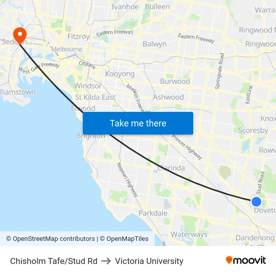 Chisholm Tafe/Stud Rd to Victoria University map