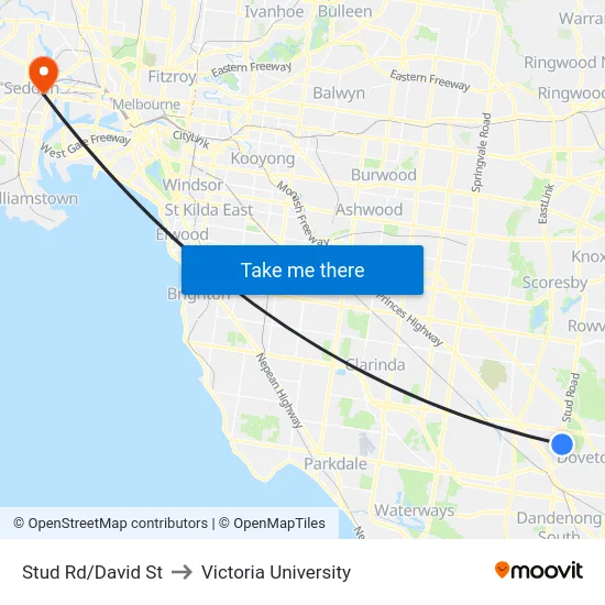 Stud Rd/David St to Victoria University map