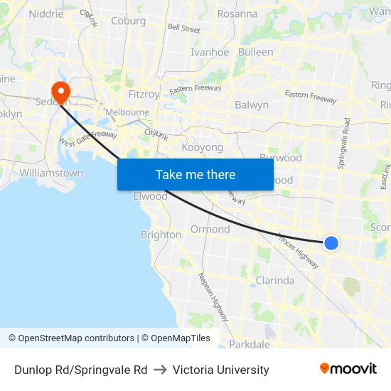 Dunlop Rd/Springvale Rd to Victoria University map
