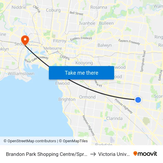 Brandon Park Shopping Centre/Springvale Rd to Victoria University map