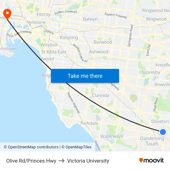 Olive Rd/Princes Hwy to Victoria University map