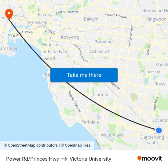 Power Rd/Princes Hwy to Victoria University map