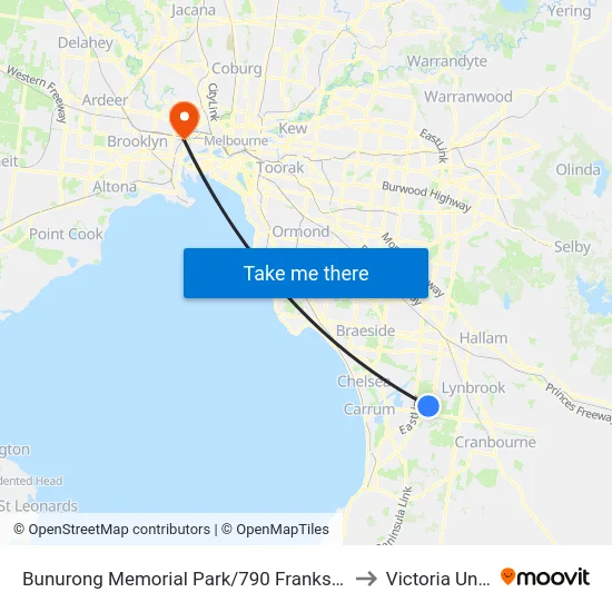 Bunurong Memorial Park/790 Frankston-Dandenong Rd to Victoria University map