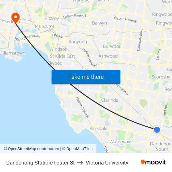 Dandenong Station/Foster St to Victoria University map