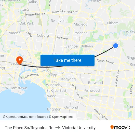 The Pines Sc/Reynolds Rd to Victoria University map