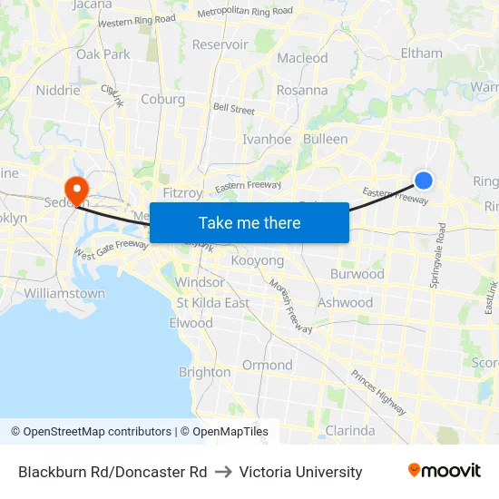 Blackburn Rd/Doncaster Rd to Victoria University map
